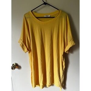 Zenana Womens 2X Yellow Oversized Crew Neck Rolled Sleeve T-Shirt Side Slit Top